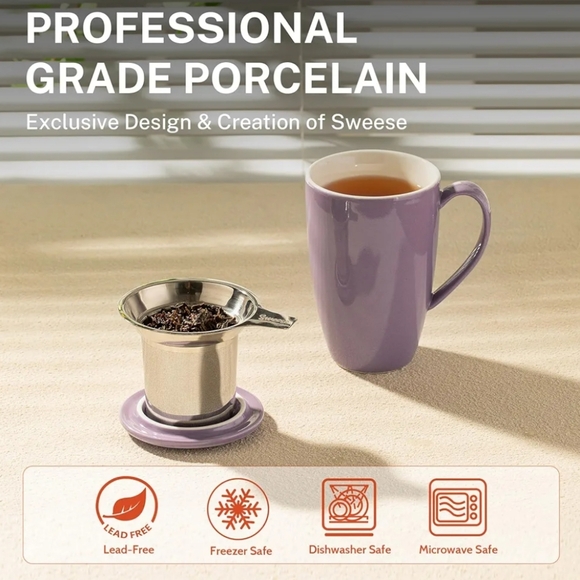 Sweese Porcelain Tea Mug with Infuser & Lid - 15 oz. - purple - Picture 3 of 13